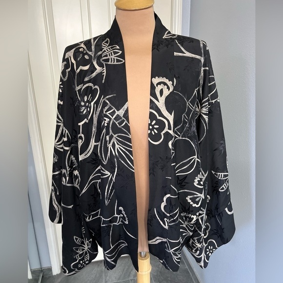 Chico’s Design Silk Asian Inspired Bamboo Print Kimonoo Cardigan - Picture 1 of 9